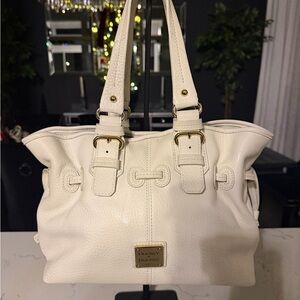 Dooney & Bourke Cream Satchel with Gold Accents